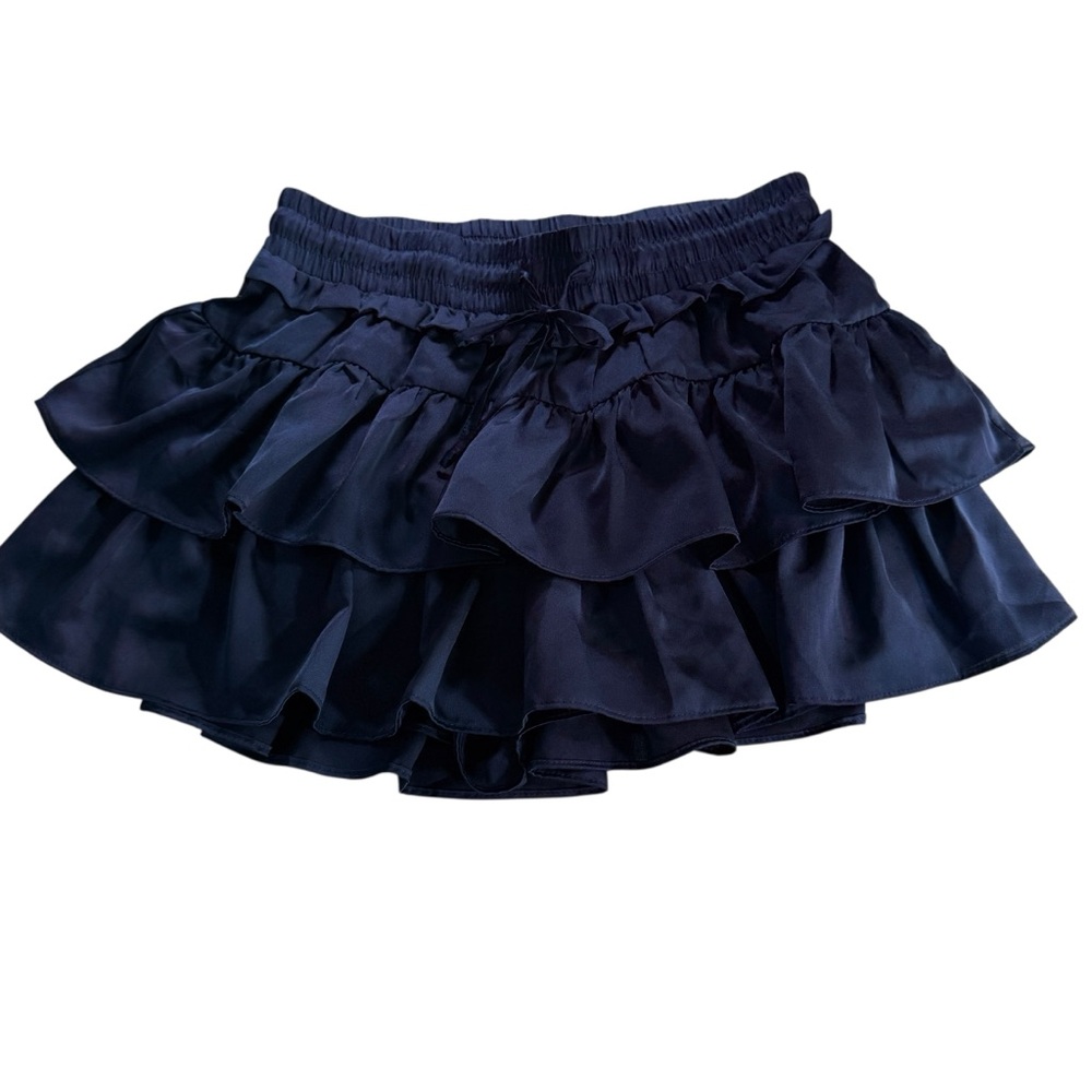 Day + Moon Elegant Navy Ruffle Skirt/skort medium elastic‎ waste with tie